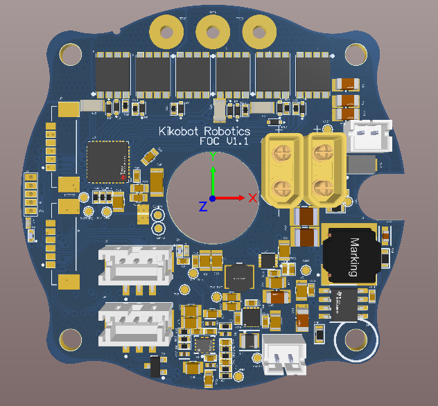 Top-side design render of the FOC motor controller