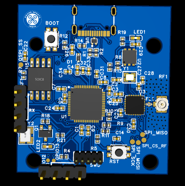 Top assembly of the blue RF communication board